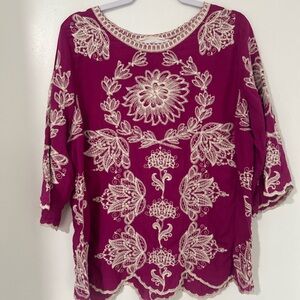 Solitaire Fuchsia Blouse with‎ Cream Embroidery